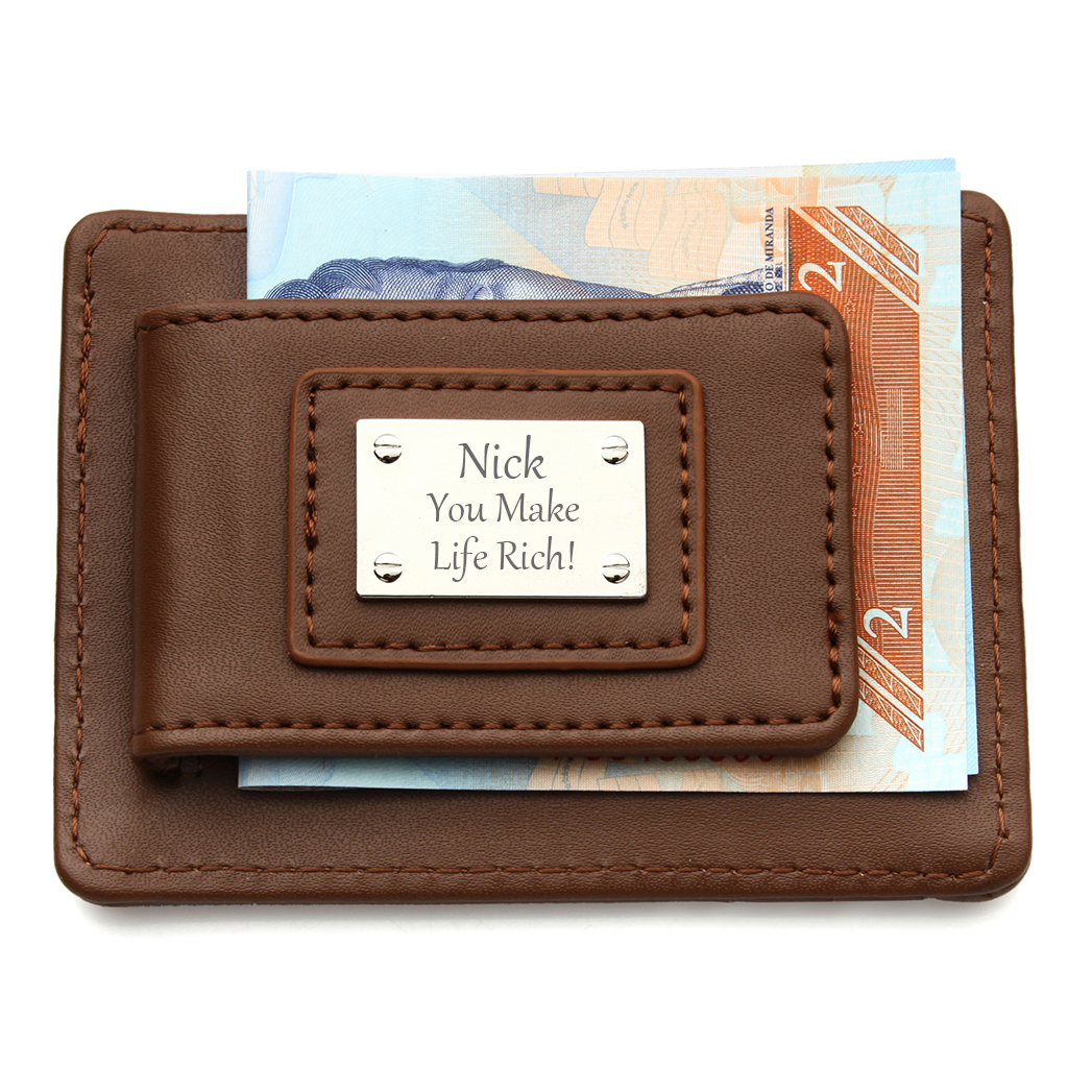 Personalized Genuine Leather Money Clip Wallet for Men