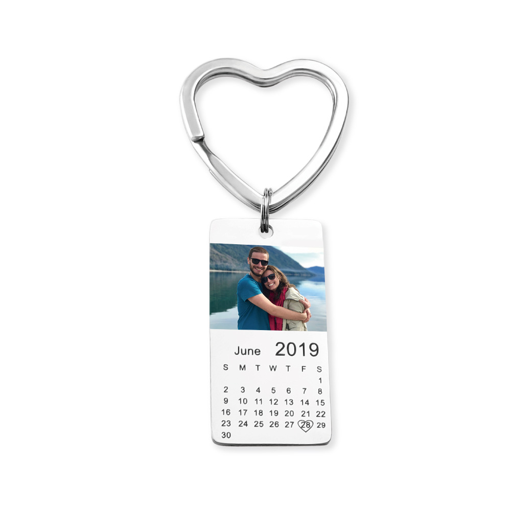 Custom Engraved Calendar Date Engraved Message Keychain Calendar Birthday Valentine's Day Memorial Keepsake Anniversary Wedding Gift,Customized for You Gold