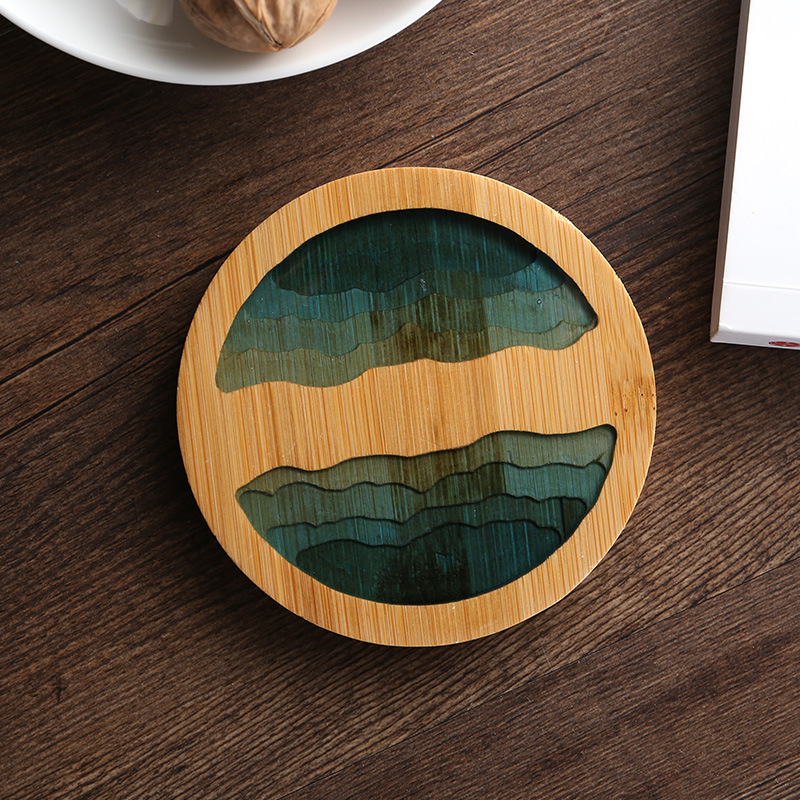 Lake Art Set of 4 Decorative Bamboo Coasters 3.5 inch Table Centerpiece