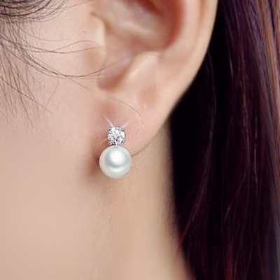 Pearl and Diamond Earrings - Stirling Silver