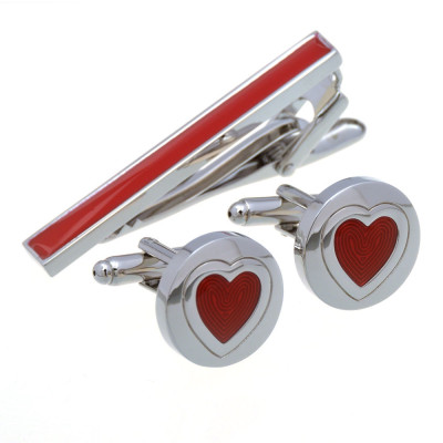 Valentine's Red Heart Cufflinks and Tie Clip Set