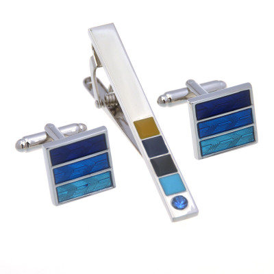 Multi Tone Sapphire Crystal Cufflinks and Tie Clip Set