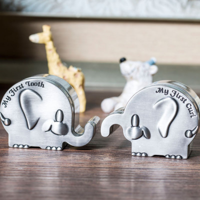 Elephant First Tooth and First Curl Personalized Keepsake Box