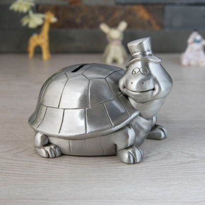 Engraved Turtle Piggy Bank - High Quality Pewter Metal Coin Bank for Children's Gifts