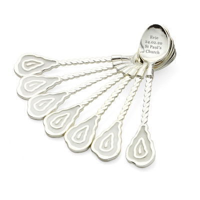 Engraved Baby Christening Spoons Silver Plated Teaspoons - 7 Pieces