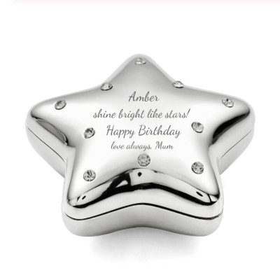 Engraved Jeweled Make-A-Wish Star Trinket Keepsake Box for Girls / Boys on Baptism, Christening