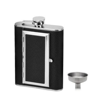 Portable Stainless Steel Flask with Cigarette Case