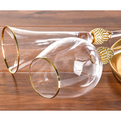 Rhinestone Gold Rim Design Wine Glass