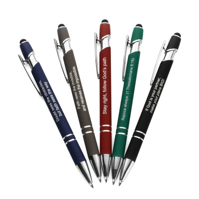 Inspriational Gift Pens with Religious Scriptures on Them, Christian Spiritual Pens with Stylus Mesh Tip for Touchscreen Devices, Click Action, Assortment Pack of 5
