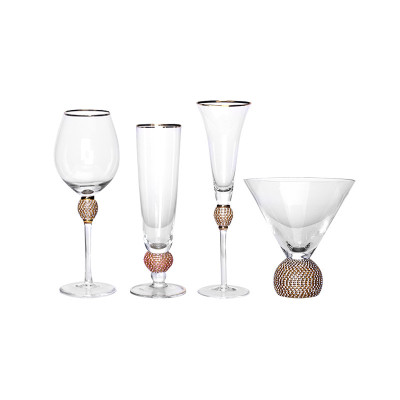 Rhinestone Gold Rim Design Wine Glass