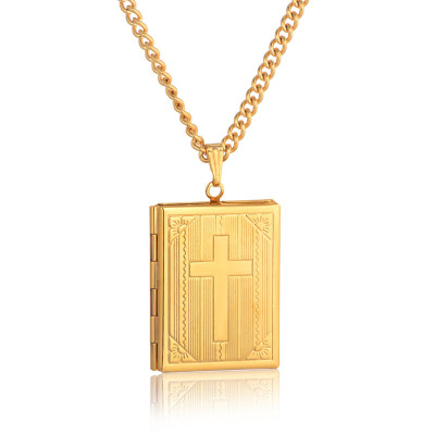 Holy Bible Cross Photo Locket Remembrance Pendant Necklace