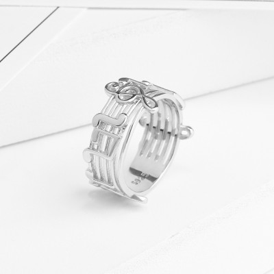 Sterling Silver Treble Clef with Musical Notes Band Ring