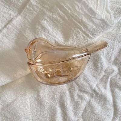 Amber Glass Bird Trinket Box