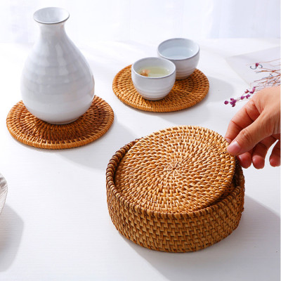 Set of 6 Round Woven Wicker Coasters