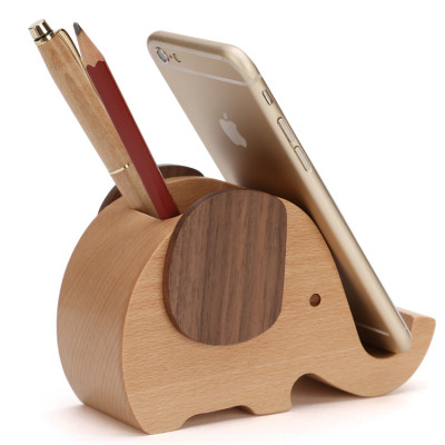 Wooden Elephant Phone Stand Pencil Holder