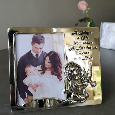 Silver Plated Dove Angel 3.5x5 Baby  Keepsake Photo Picture Frame for Christening Baptism Confirmation 1st Communion Memorial Gifts