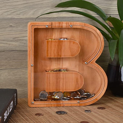 Personalized Wooden Alphabet Letter Coin Banks - A to Z Initials for Nursery or Child's Bedroom Decor