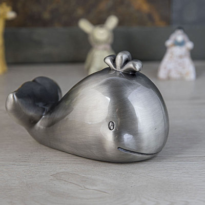 Engraved Whale Pewter Piggy Banks - Vintage Coin Banks for Nursery Decor