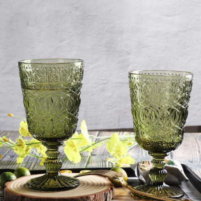 Set of 2 Vintage Floral Wine Goblet Glasses
