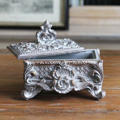 Rustic White Washed Footed Jewelry Box