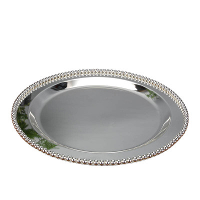 Silver Plated Round Beaded Serving Tray Charger Plate
