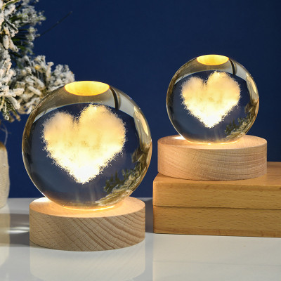 Personalized Heart Shaped Cloud Decorative Crystal Ball Night Light