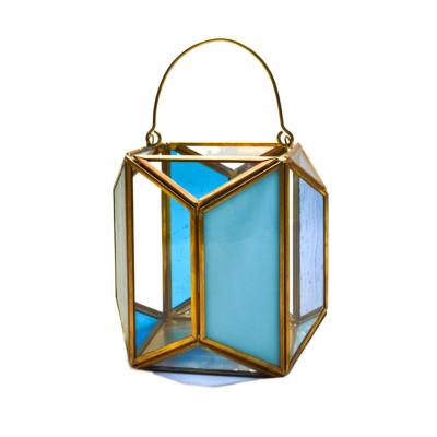 Geometric Metal and Glass Lantern