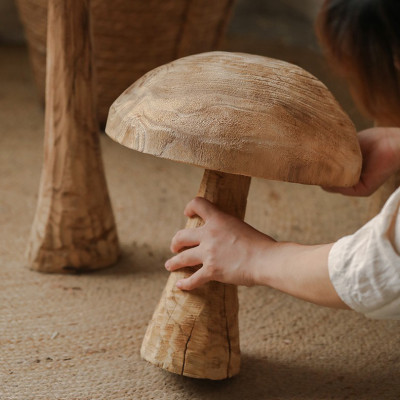32.3" Carved Wooden Mushroom