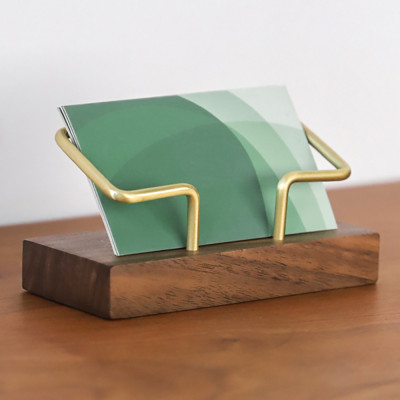 Make Your Mark with a Personalized Walnut and Brass Name Card Stand Holder - An Elegant and Minimalist Desk Accessory!