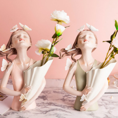 Butterfly Beauty - 12" Resin Girl Figurine and Vase