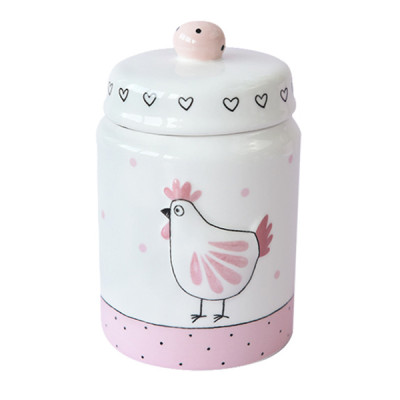 A Small Charming Hen Canister: Embossed Ceramic Biscuit Jar