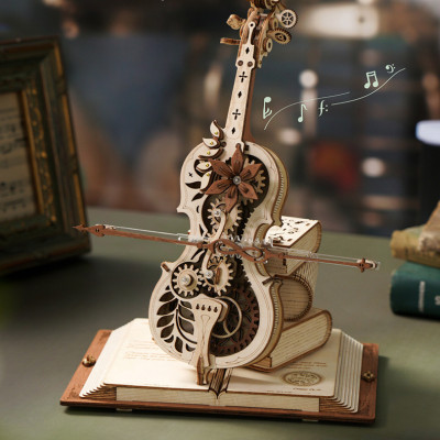 Melodic Magic: 3D Wooden Cello Puzzle and Music Box