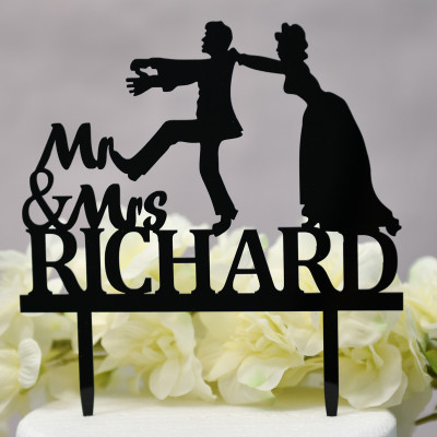 Customized 'Groom, Don't Run' Acrylic Cake Topper – Playful Black Design with Mr & Mrs