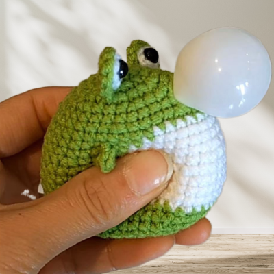 Handmade Crocheted Bubble-Blowing Cute Frog Ornament by Mina