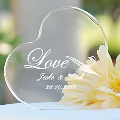 Personalized Sparkling Heart Crystal Cake Topper