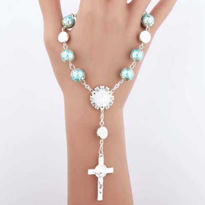 Pearl Rosary Bracelet for Baby Baptism | Cross and Rhinestones