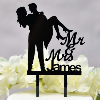 Embrace Forever Love Personalized Black Acrylic Cake Topper