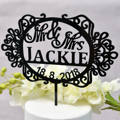 Personalized Wedding Cake Topper with Names & Date - Mr & Mrs Acrylic Cake Decoration