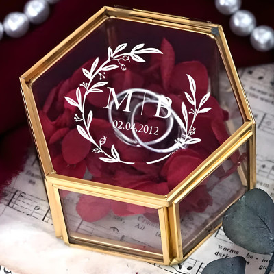 Leafy Wreath Customized Glass Jewelry Box - Gold