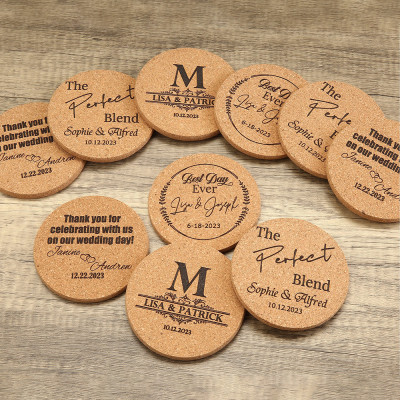 Personalized Cork Coasters - Set of 12 | Personalized Wedding and Event Favors