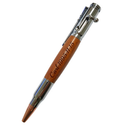 Engraved Premium Brass & Pearwood Bolt Action Ballpoint Pen