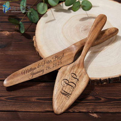 Rustic Personalized Wooden Wedding Cake Cutting Set