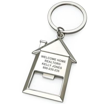 10 Pack Custom Engraved House Bottle Opener Keychain  - Personalized Home Shape Key Ring Beer Opener - Gift for Realtor New Homeowners Housewarming