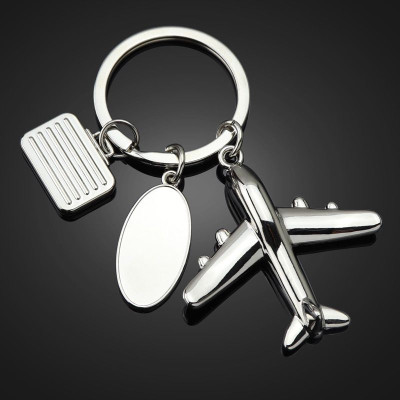 10 Pack Personalized Airplane & Suitcase Keychain w/ Engravable Oval Tag - Travel gift for Adventurer