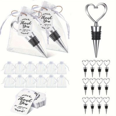 Express Your Love: 12-Pack Heart-Shaped Wine Stoppers with "Thank You" Tags