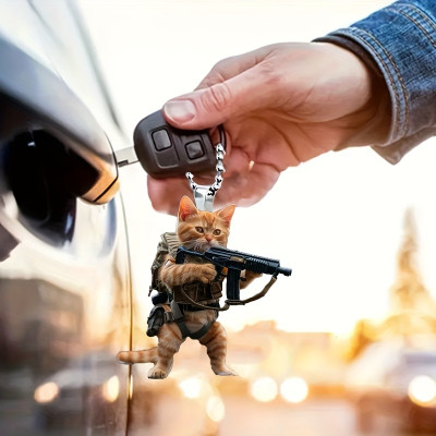 Military Kitten Acrylic Keychain: Unique and Fun Car Accessory