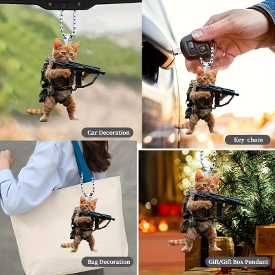 Military Kitten Acrylic Keychain: Unique and Fun Car Accessory