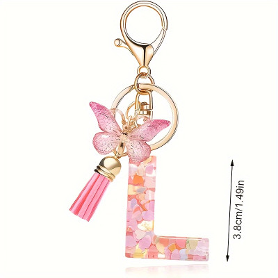 Personalized Initial Keychain with Cute Butterfly and Tassel Charm