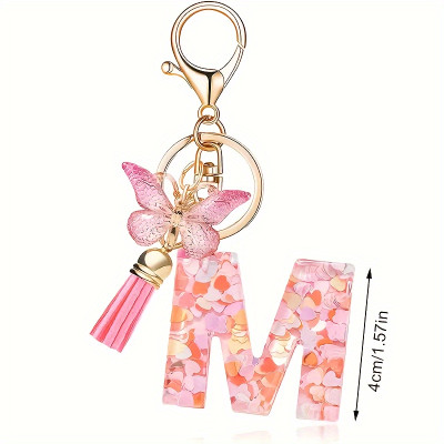 Personalized Initial Keychain with Cute Butterfly and Tassel Charm