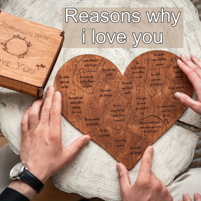20 Reasons Why I Love You Puzzle - Wooden Heart, Romantic Gift